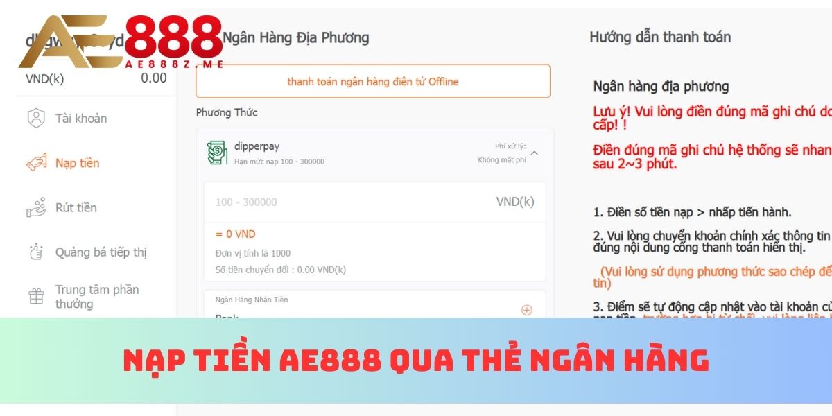 nạp tiền tài khoản ae888