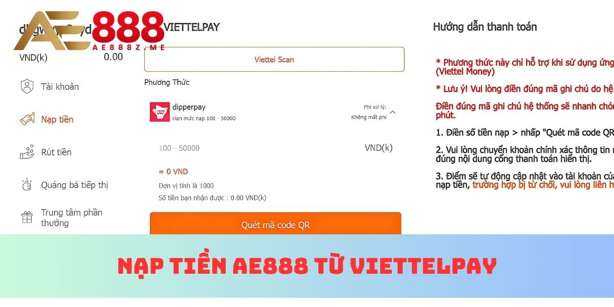cách nạp thẻ cào ae888